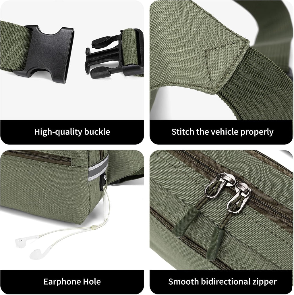 Mini Hiking Waist Bag, 3-Pocket 1.7L RFID Blocking Fanny Pack for Men Women (Army Green)