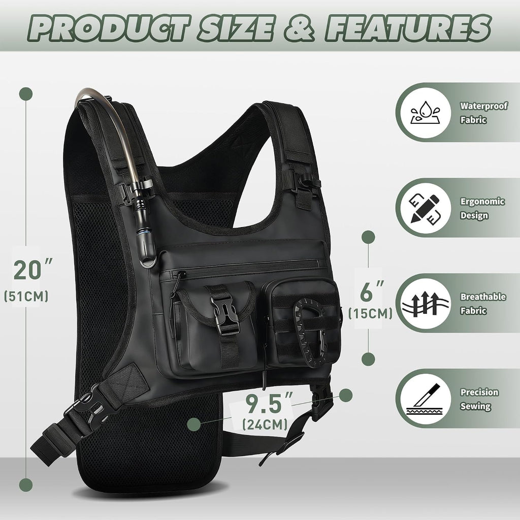 Hydration Running Vest Backpack with 2L Water Bladder - Lightweight & Reflective Chest Pack with Gear Holder, Includes Free Carabiner for Hiking, Running, Cycling, Marathon (Men & Women)