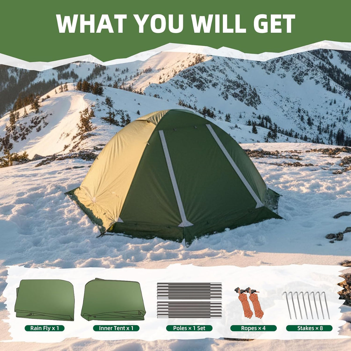 Clostnature 4 Season Backpacking Tent - 1/2 Person Cold Weather Winter Tent