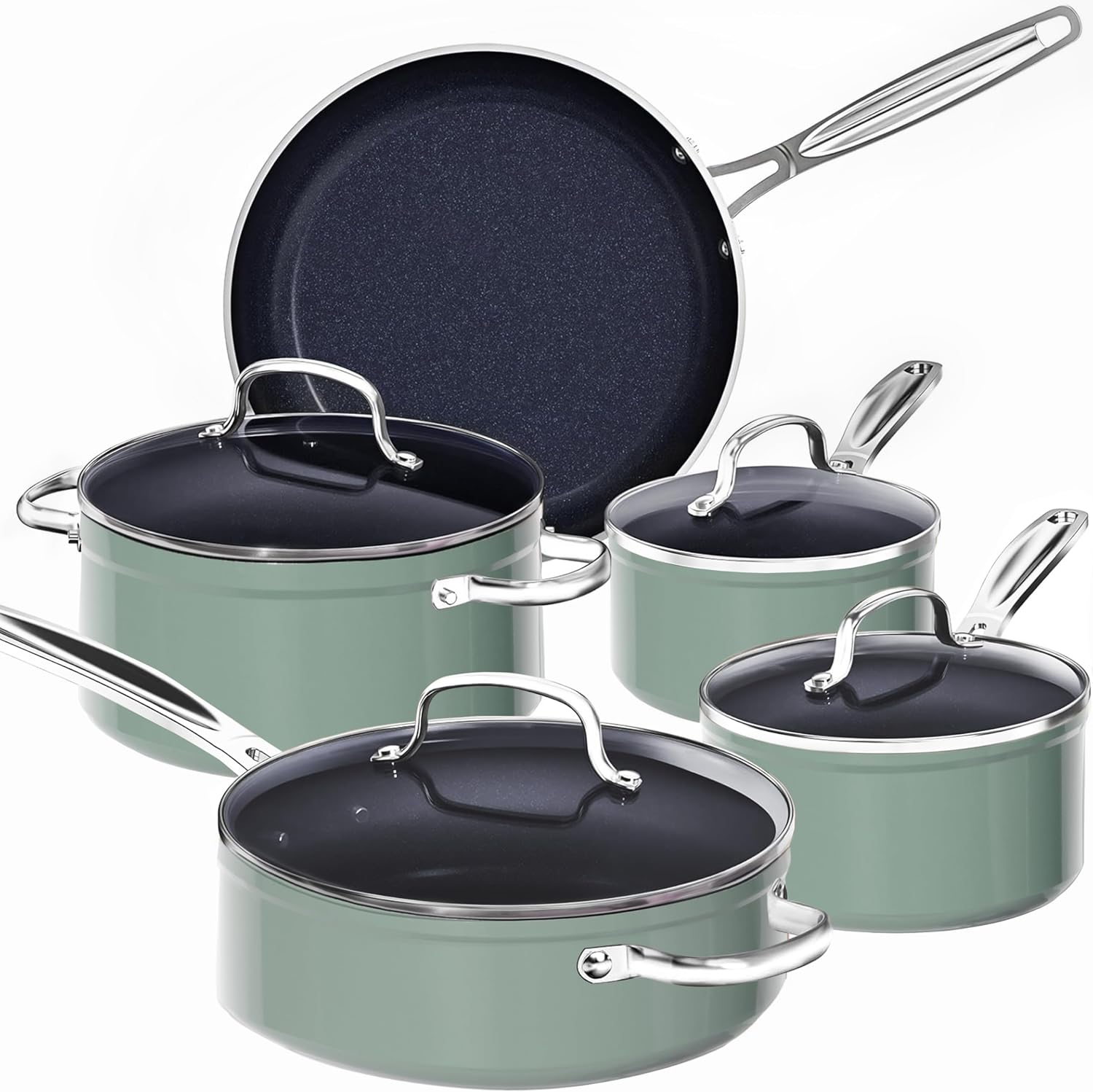 Nuwave 9pc Cookware Set Healthy Duralon Blue Ceramic Nonstick Coated