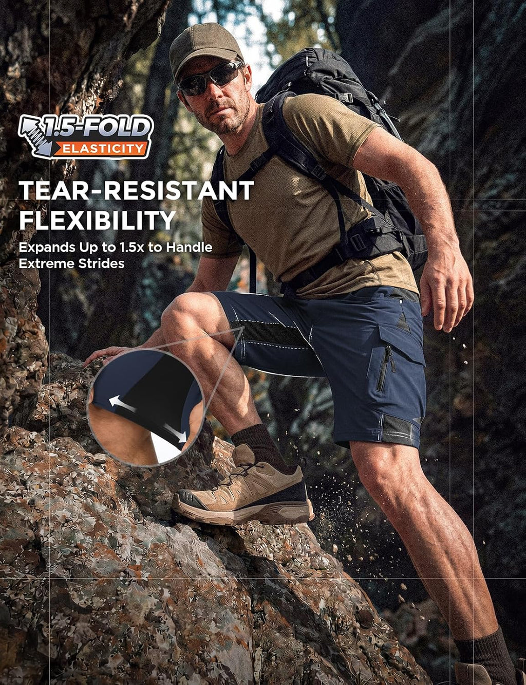 XKTTAC Men's Hiking Cargo Shorts: 4-Way Stretch with 6 Secure Pockets