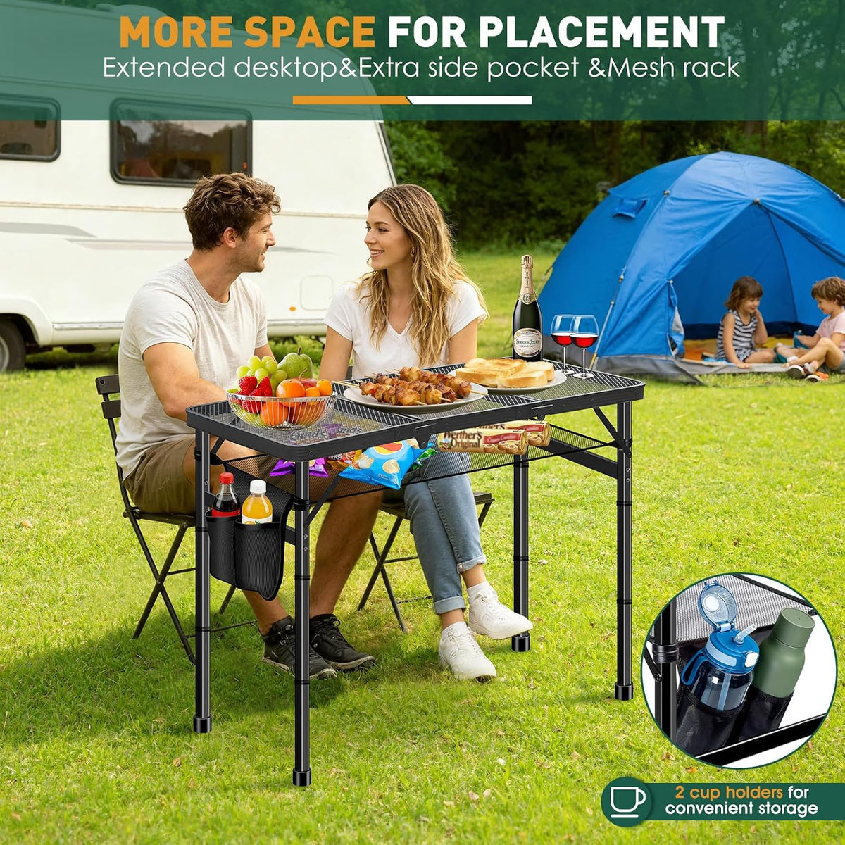 DeeprBetter Folding Camping Table, 3ft Camping Table Aluminum Folding Table