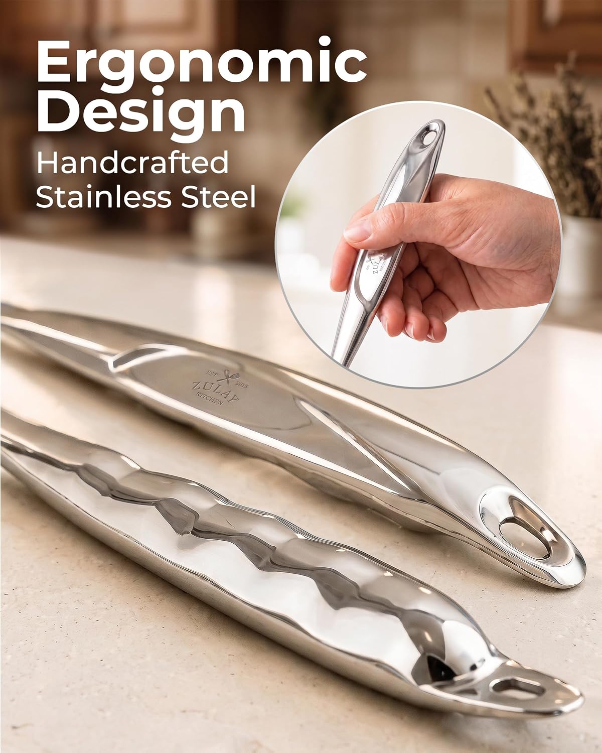 Zulay Kitchen Stainless Steel 5 Piece Cooking Utensil Set