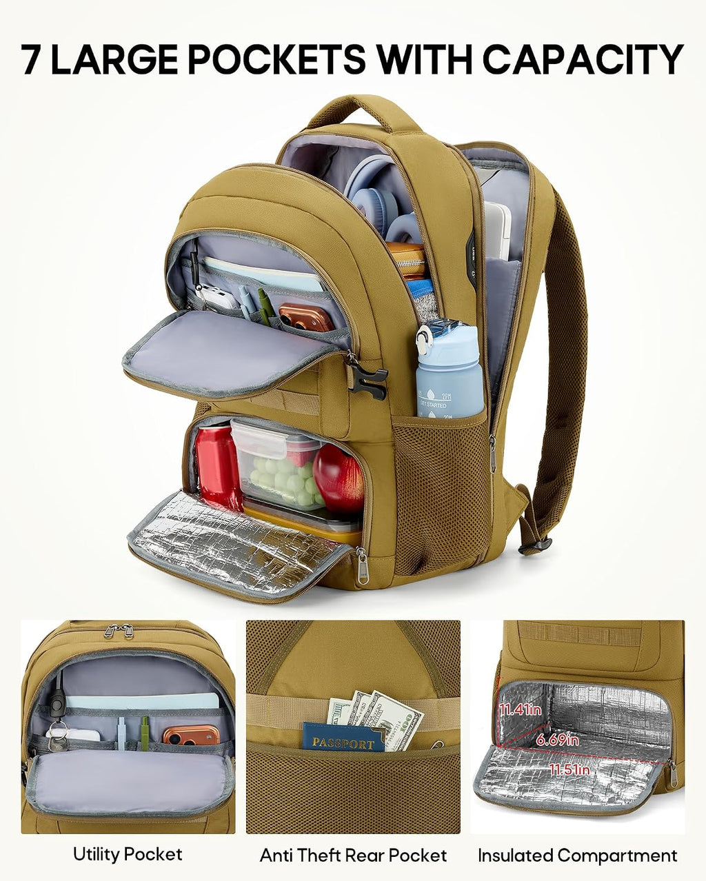 RAINSMORE Mens Tactical Lunch Backpack 17" Laptop Insulated Cooler Backpack