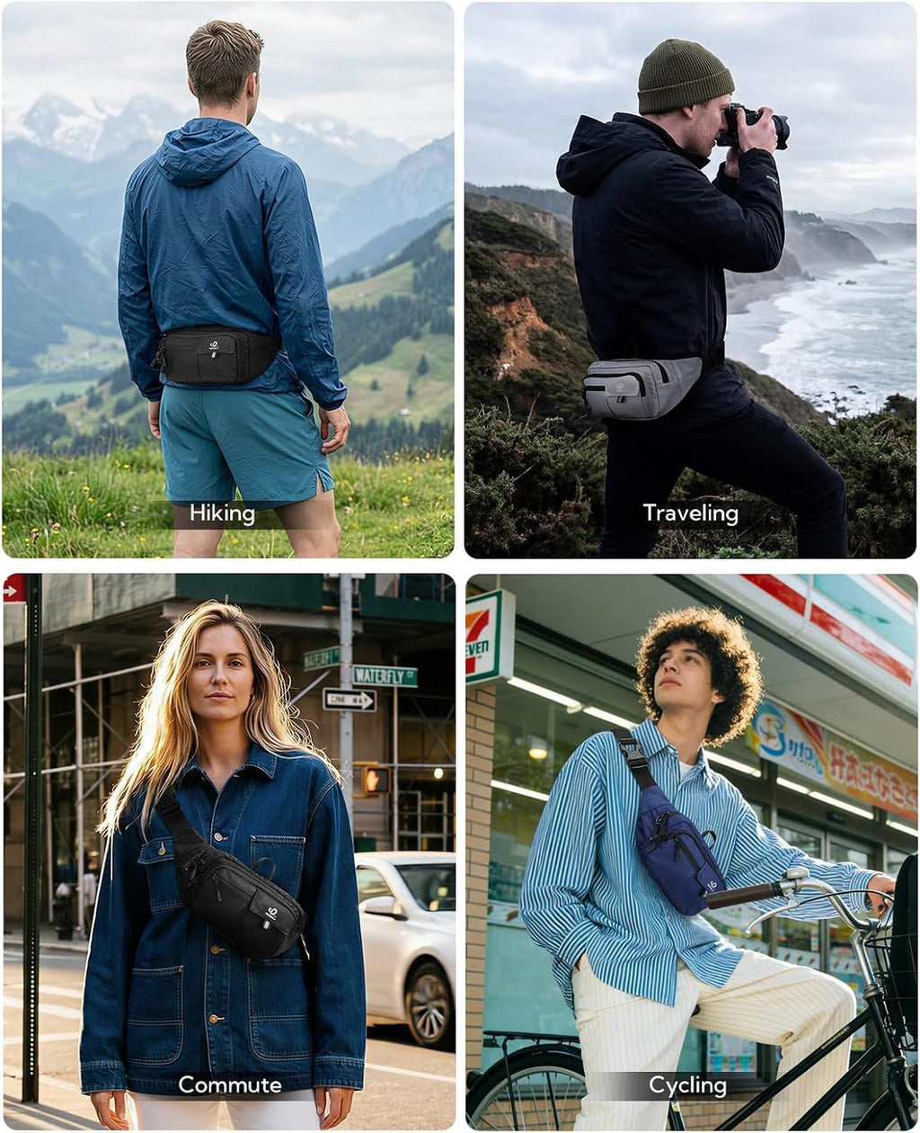 WATERFLY Fanny Pack Waist Bag: 3L Large RFID Anti-Theft with 9 Pockets