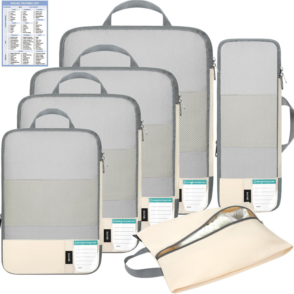 BAGAIL Lightweight Compression Packing Cubes for Travel, 6 Set, Beige