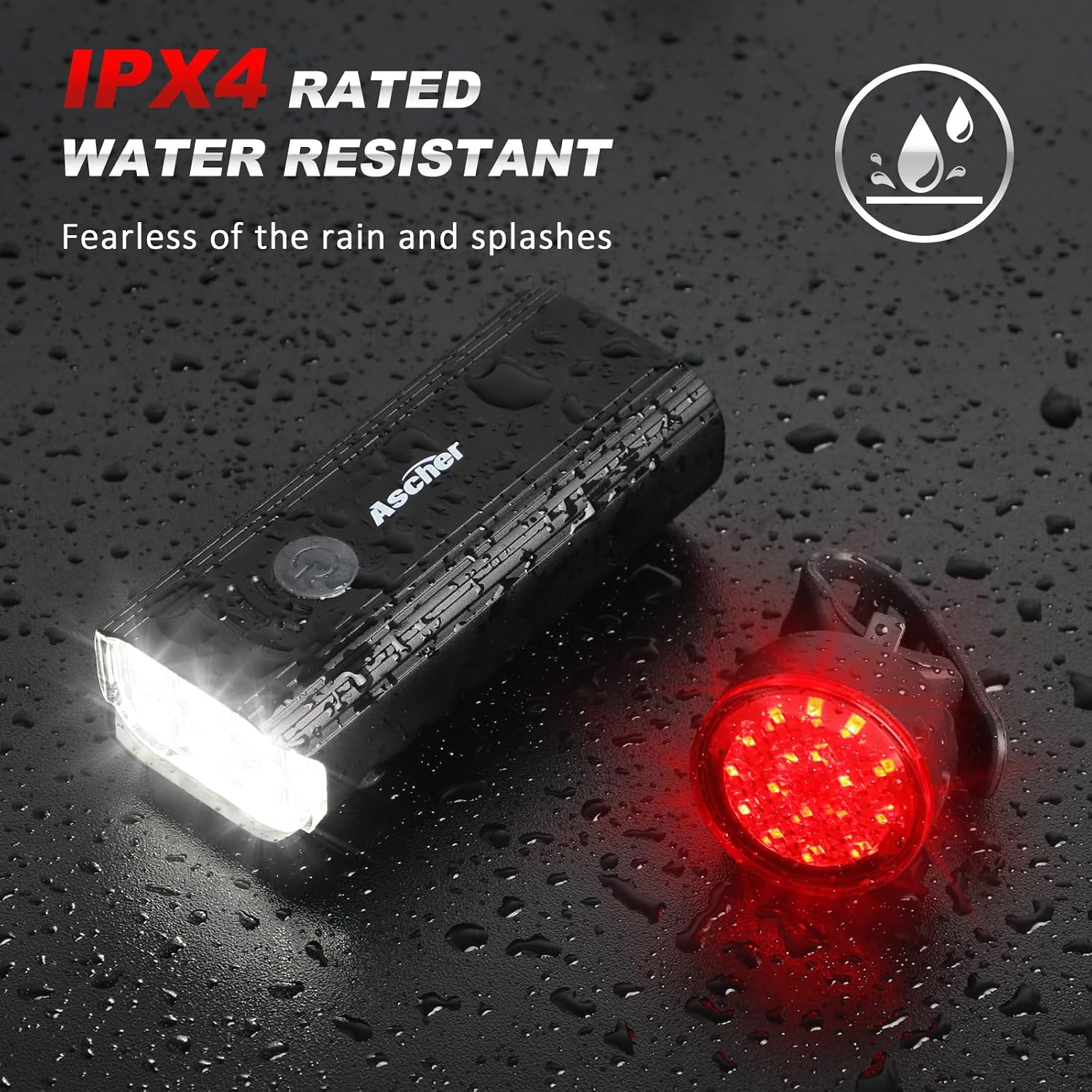 Ascher Ultra Bright USB Rechargeable Bike Light Set, Powerful Bicycle Front Headlight and Back Taillight, 4 Light Modes, Easy to Install for Men Women Kids Road Mountain Cycling