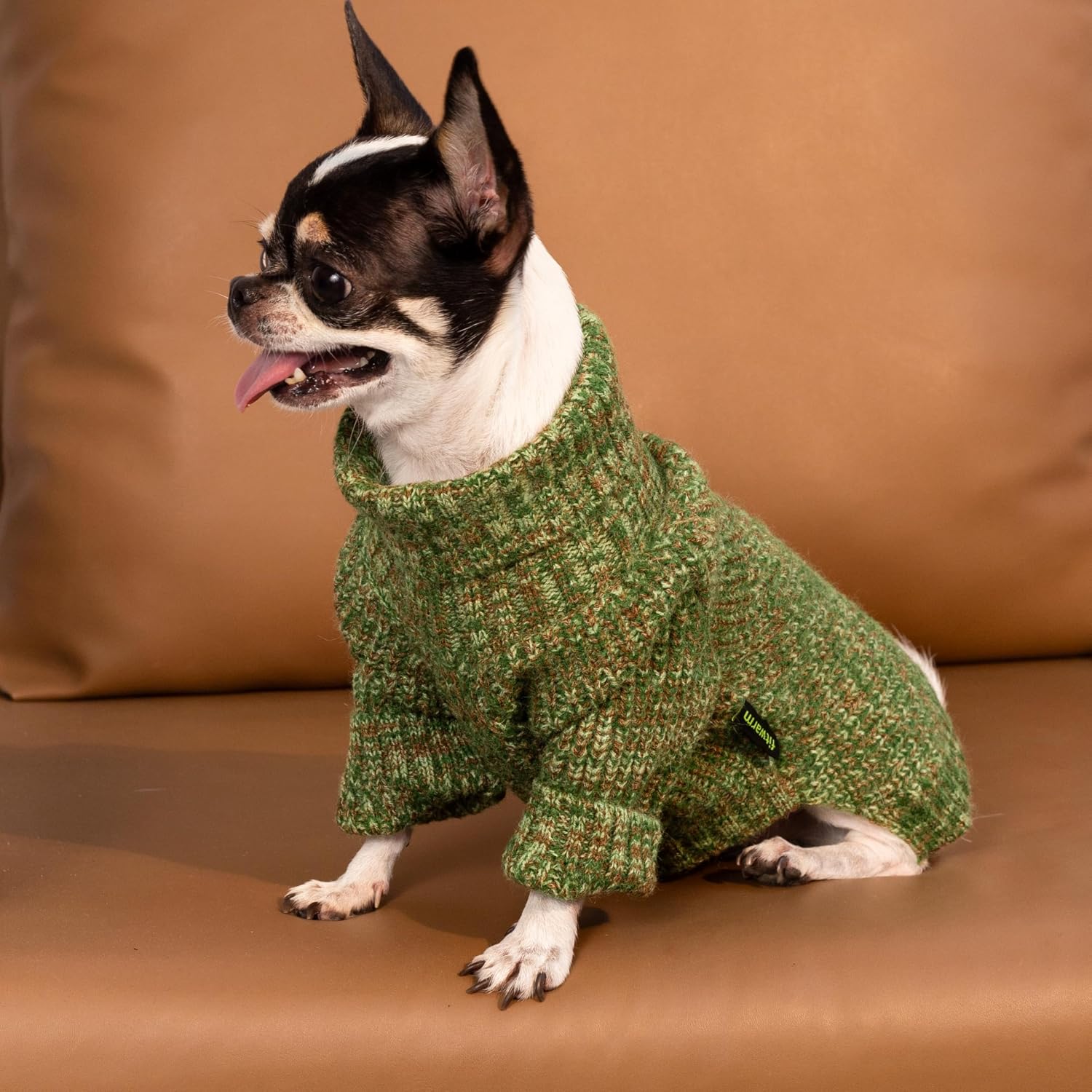 Fitwarm Knitted Turtleneck Dog Sweater, Thermal Dog Winter Clothes for Small Dogs Boy Girl, Holiday Pet Outfit, Heather Green, Medium
