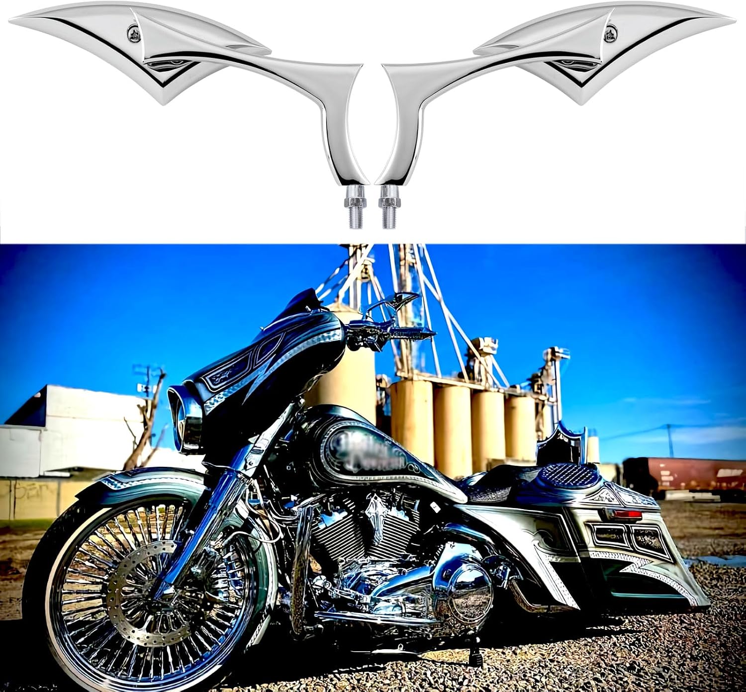 Chrome Motorcycle Side Mirrors Blade Compatible with Honda Yamaha Harley Road King Street Electra Glide Road Glide Dyna Softail