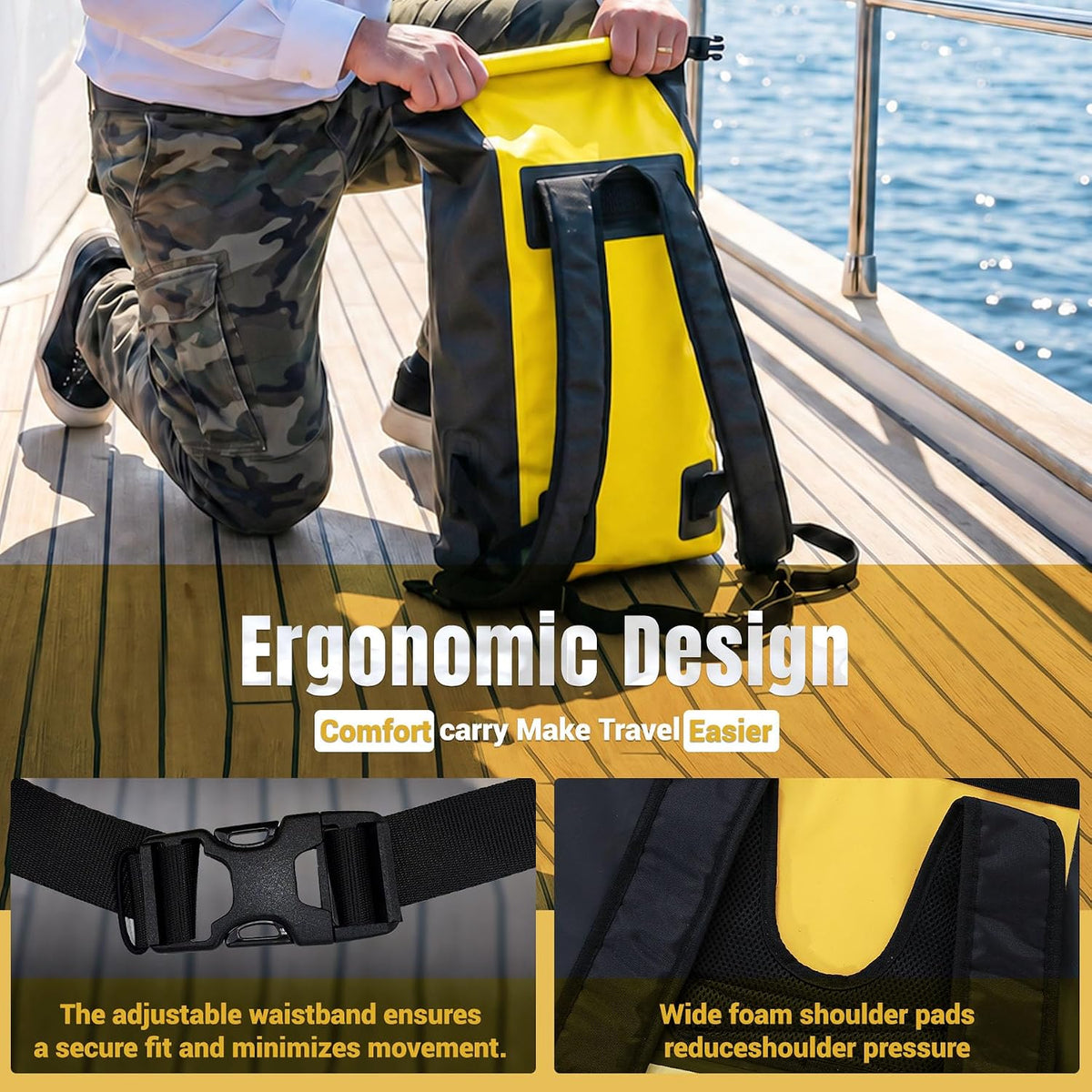 UPWELL 20L Waterproof Dry Bag Boating Backpack for Travel Hiking Camping Kayaking Hiking Swimming Floating Submersible Dry Bag bright yellow