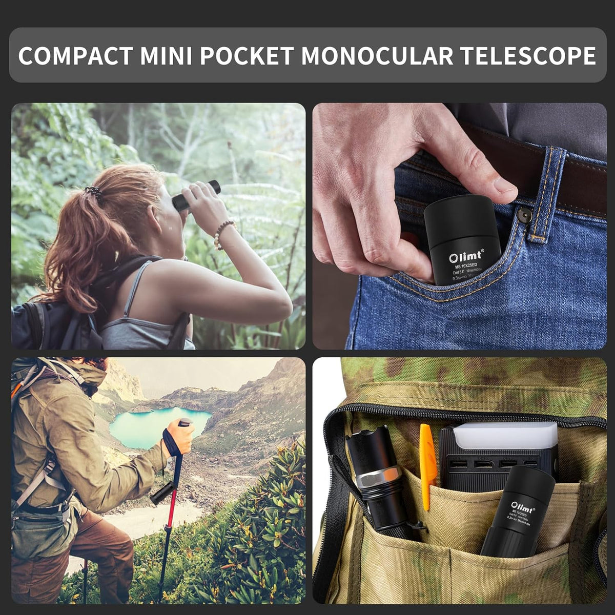 10x25 Monocular Telescope, Compact Mini Pocket Size Waterproof Fogproof for Bird Watching Hiking Camping, Black