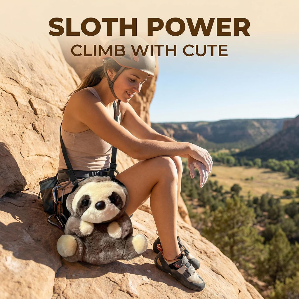 Sloth Rock Climbing Chalk Bag, Fun Plush Animal Chalk Pouch with Drawstring, Adjustable Waist Belt for Indoor Outdoor Bouldering Sport Climbing