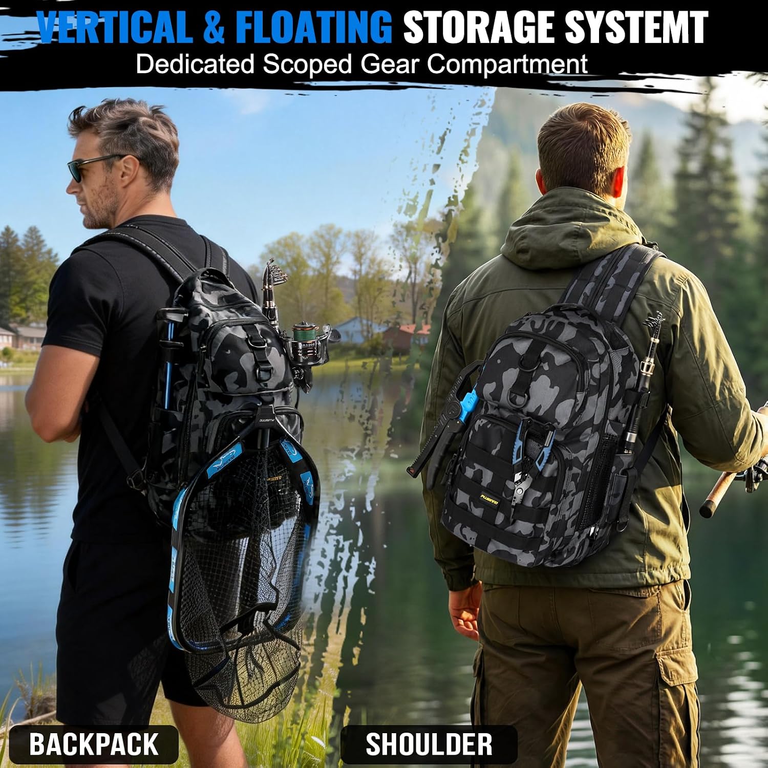 PLUSINNO Fishing Gear-Fishing Rod & Fishing Backpack, Fish Net,Tackle Box