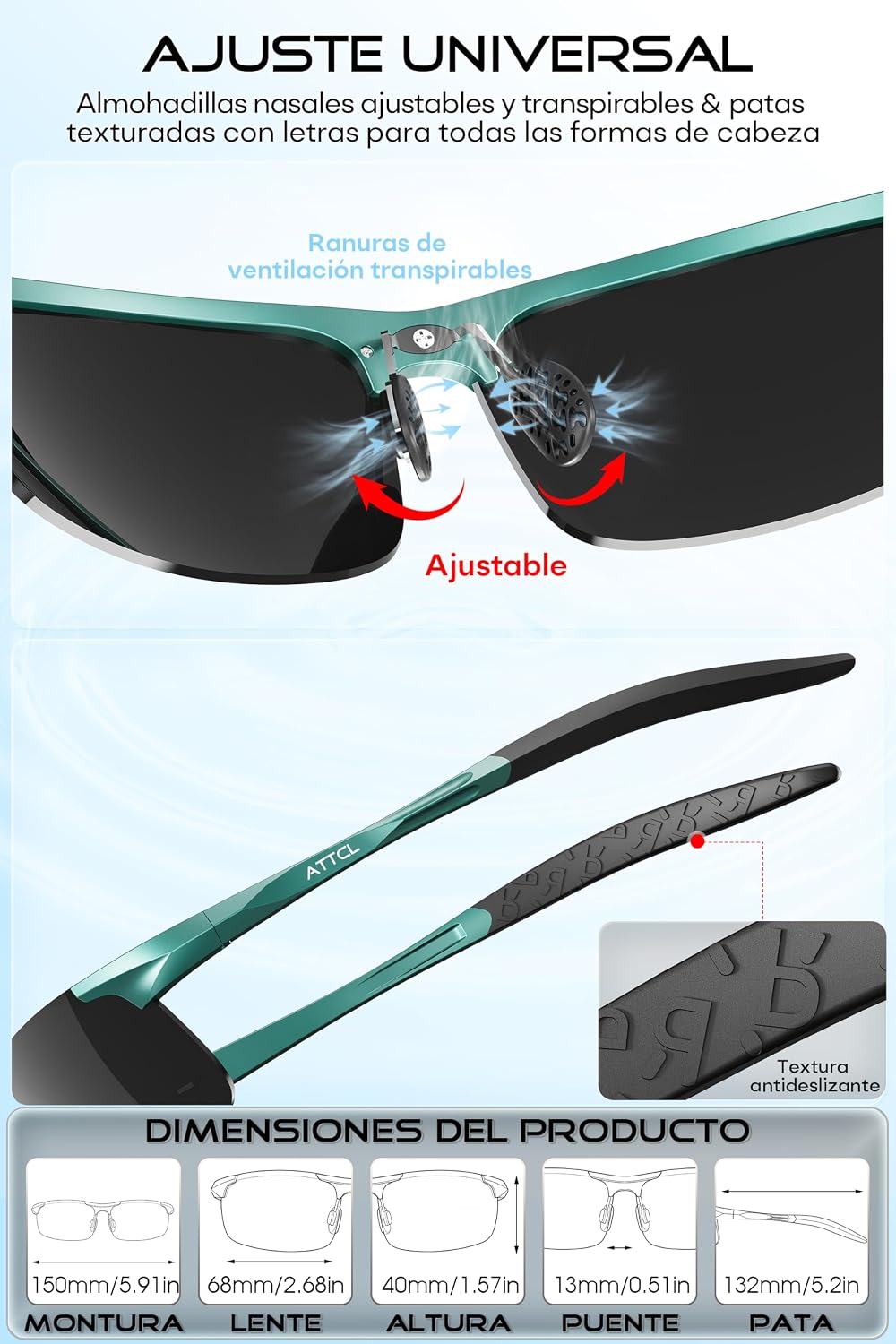 ATTCL 0.9 oz Polarized Sunglasses Men Al-Mg Metal Golf Fishing Sports UV400