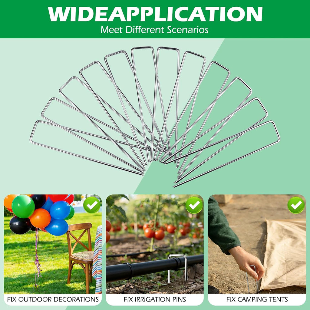 100 Pack Landscape Staples, 8" 11 Gauge Galvanized Steel Garden Stakes,Landscape Pins Turf Staples for Securing Weed Barrier Artificial Grass