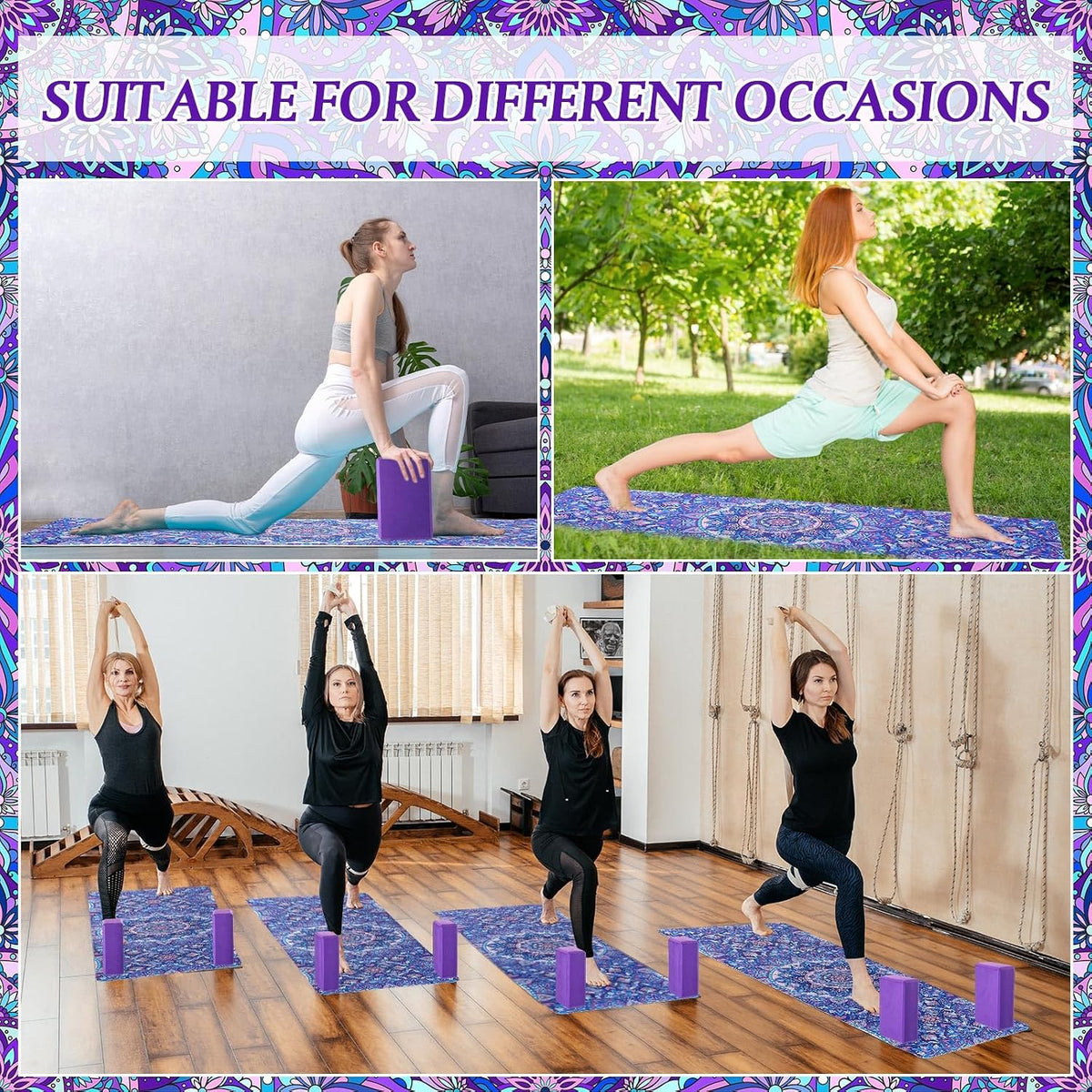 Tinideya 3 Pcs Yoga Mat and Blocks Set 6mm Non Slip Strap