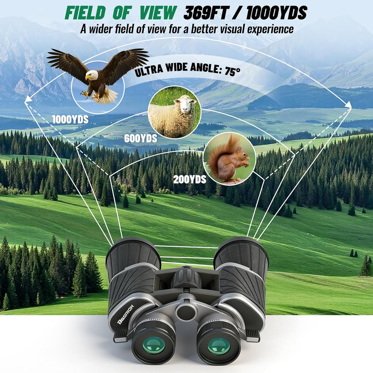 10x50 Binoculars with Independent Eyepiece Adjustment for Outdoor
