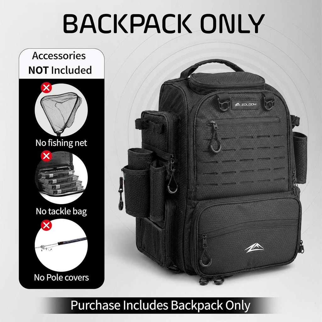 Waterproof Fishing Backpack with Rod Holders- 40L Fishing Tackle Bag, Extra Storage Gear and Equipment, Rain Cover, Fisherman Gift for Men