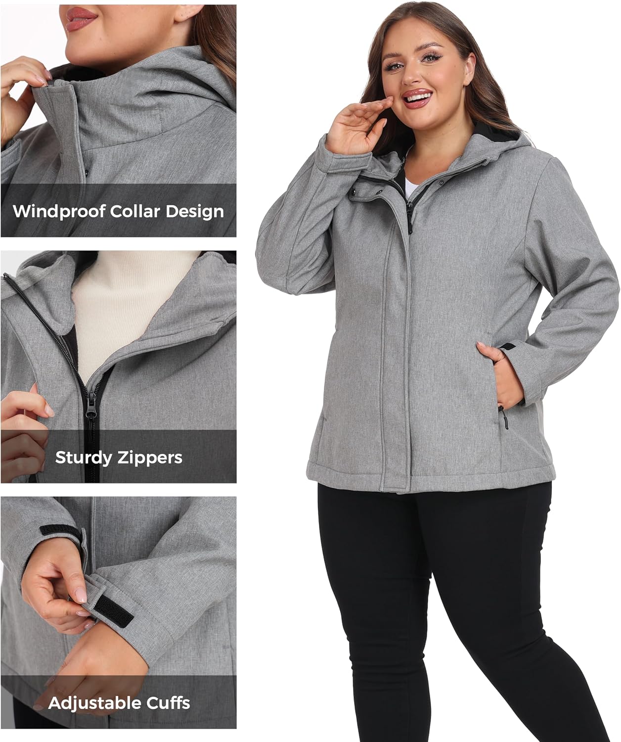 wantdo Women's Plus Size Softshell Jackets Hooded Fleece Lined Windbreaker