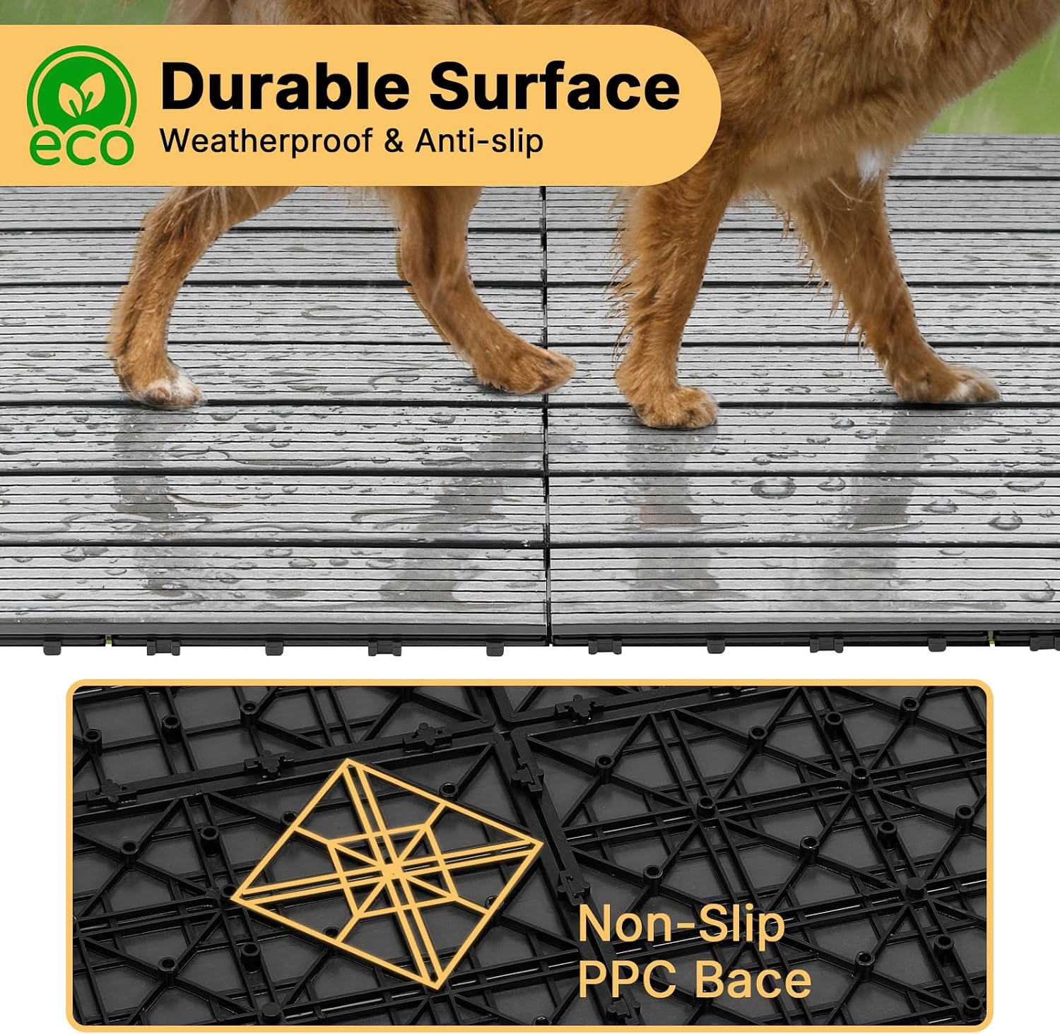 Veehoo Outdoor Flooring Decking for Dog Playpens, Kennels, 4' x 4' Waterproof Dog Training Platform, Portable Deck for RV, Pet Enclosures,Grey (24 x 12 inches, 8PCS)