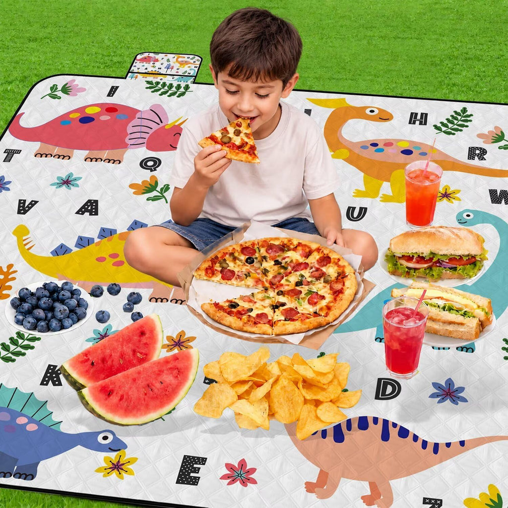Extra Large Picnic Blanket Waterproof Beach Blanket 80"x 80" Outdoor Camping Mat Foldable Outdoor Blanket Picnic Mat Suitable for Park, Indoor Crawling, Lawn, Garden, Patio, Music Festival(Dinosaur)