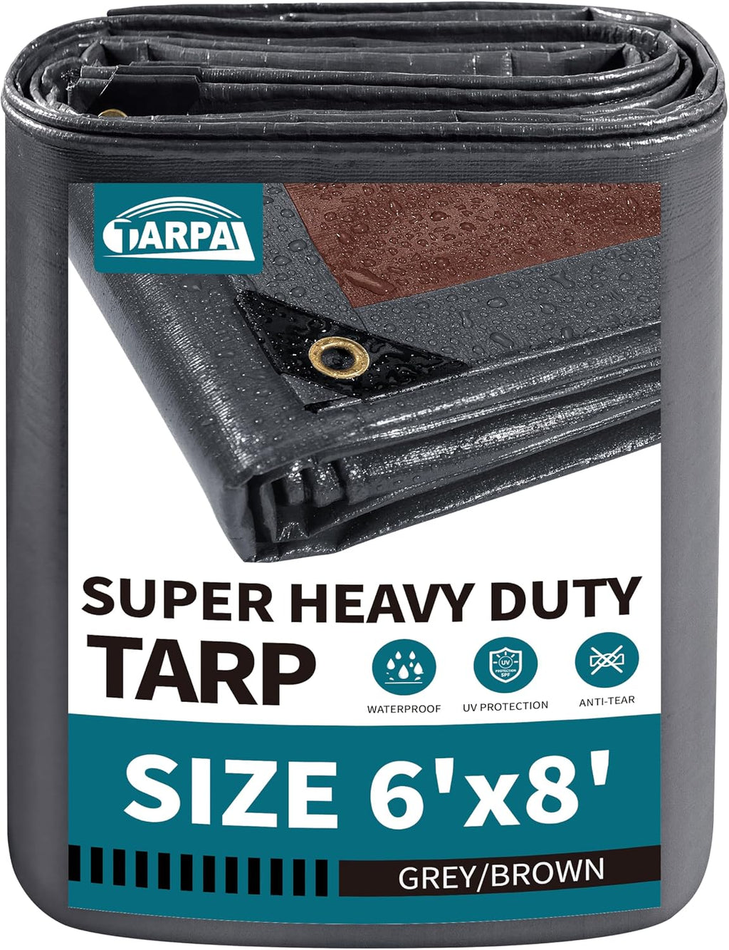 TARPAL tarp 6x8 Feet Super Heavy Duty Tarps Cover 20mil,Grey/Brown tarp