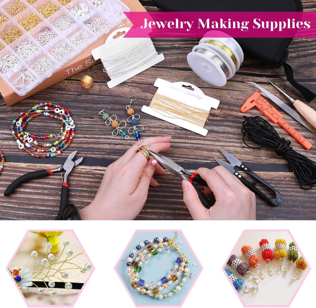 shynek 1857 Pcs Jewelry Making Supplies Kit for Adults, Jewelry Making Tools with Earring Hooks, Findings, Wires, Chains and Helping Hands for Crafts Making and Repair