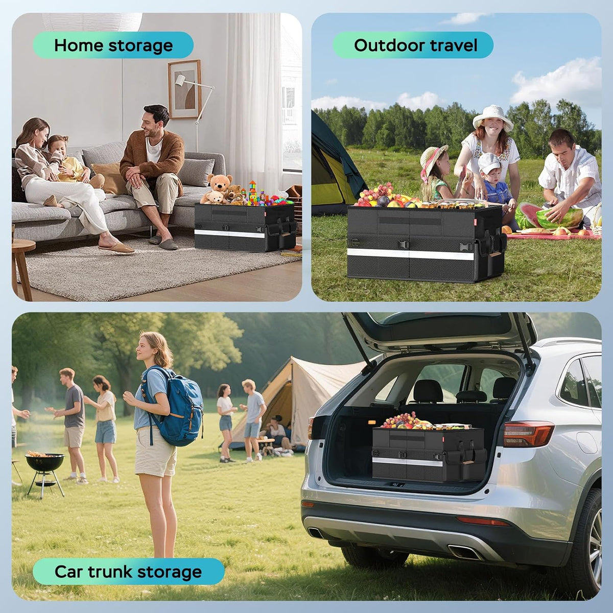 Cooler Bag – Soft Travel Cooler Holds 45 Cans, Stays Cold for 8H & Warm for 7H – Portable Car Trunk Organizer for Camping, Beach, Picnic-Black