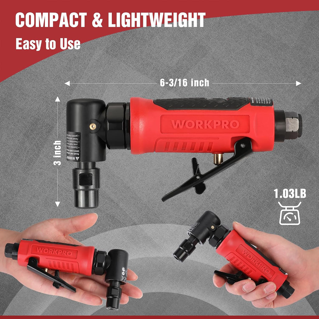 WORKPRO Air Angle Die Grinder, 20000 RPM, 1/4" & 1/8" Collets