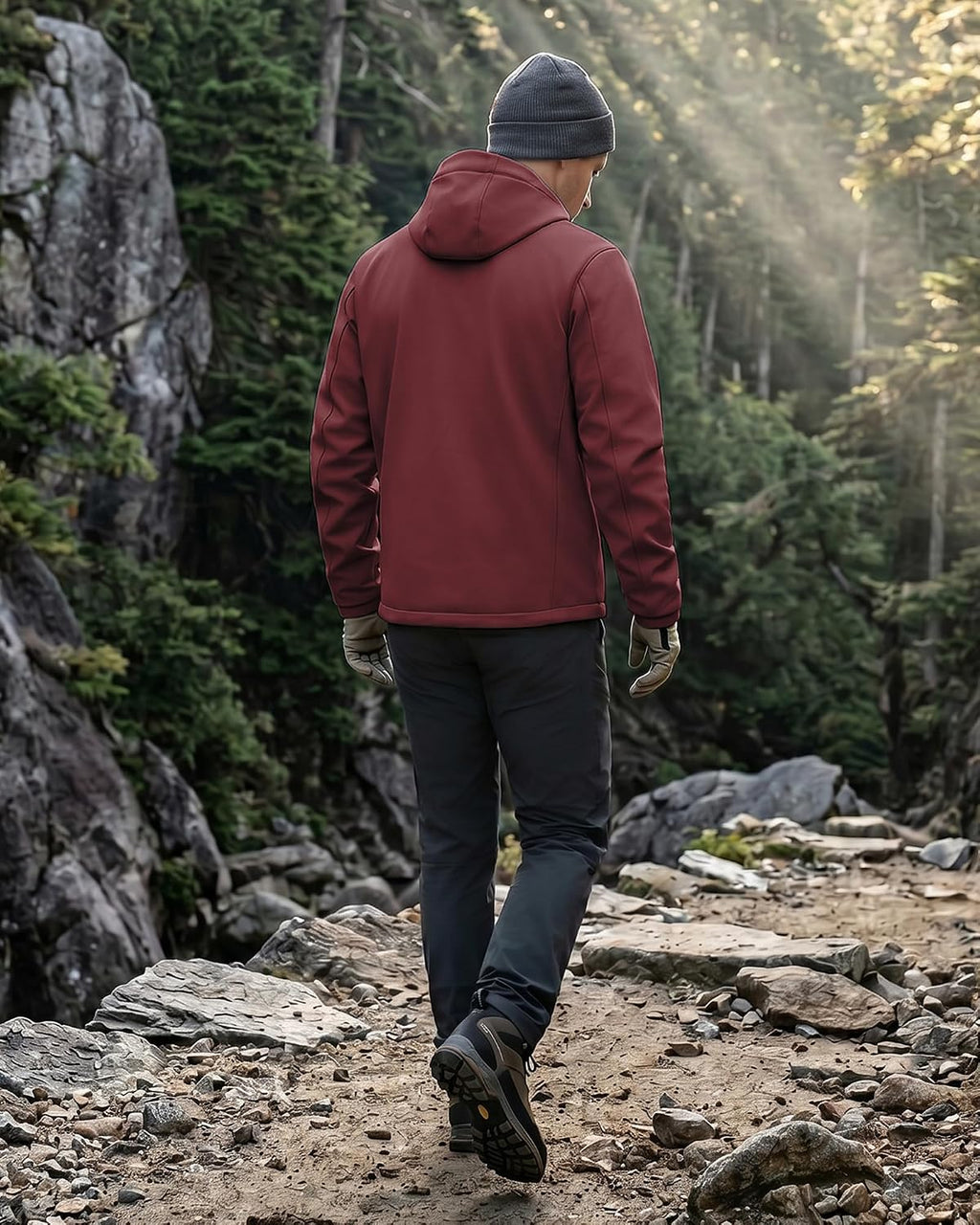 WULFUL Men's Lightweight Softshell Jacket Warm Fleece Lined Windbreaker Waterproof Soft Shell for Outdoor Hiking