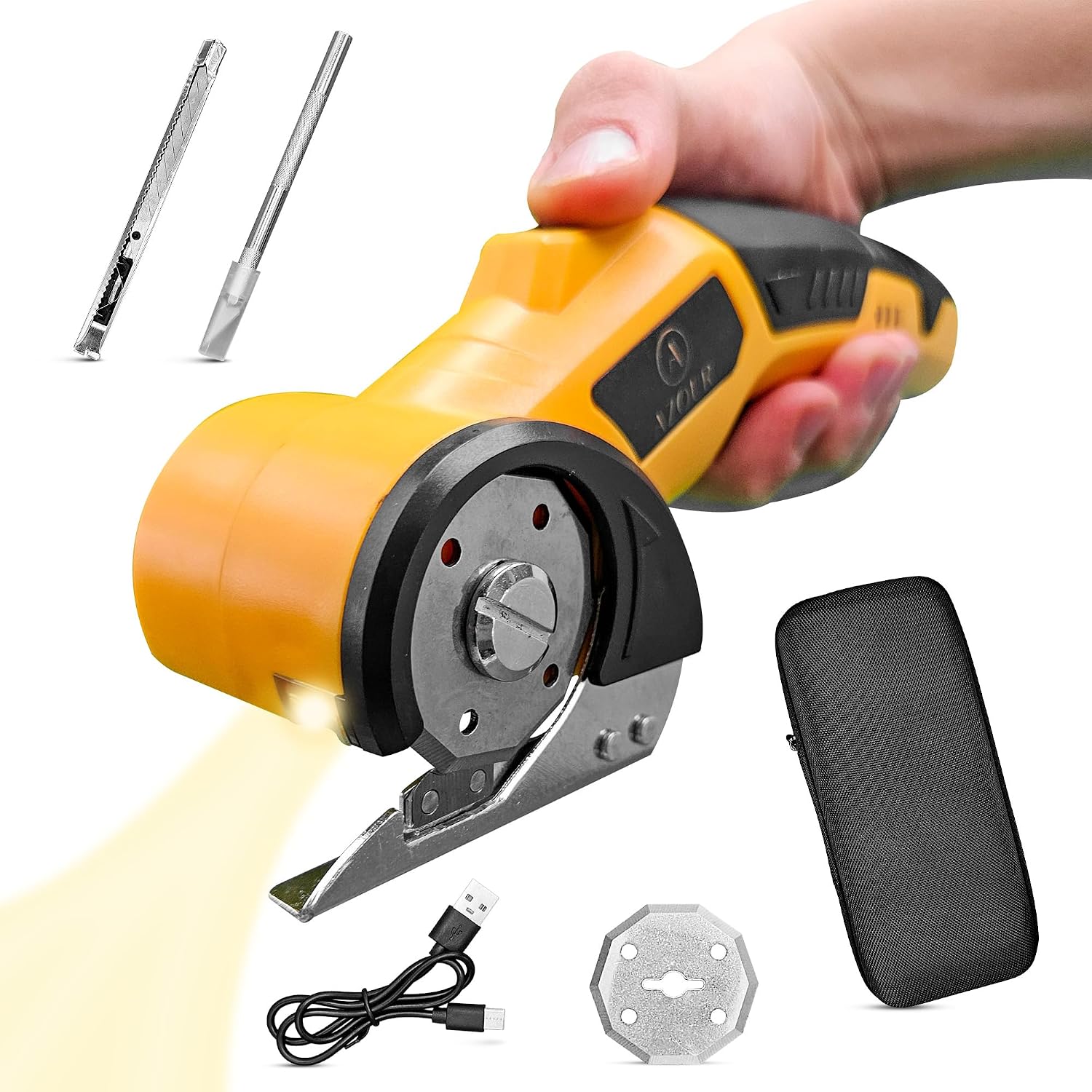 Cardboard Box Cutter Tool, Cordless Electric Scissors for Fabric, Box Cutter Electric 4V with Case, Extra Blade, Art Knife, Carving Knife for Carpet, Plastic, and Craft Projects