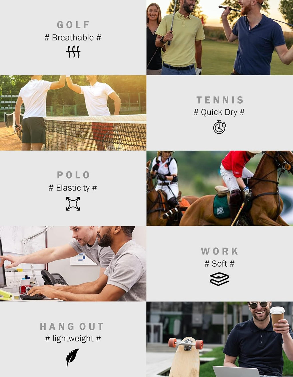 5 Pack Men's Polo Shirts Short Sleeve Golf T Shirt Performance Casual