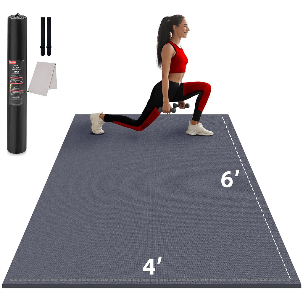 GymCope Large Exercise Mat for Home Workouts, 12x6/10x6/9x6/8x6/7x5/6x4 ft