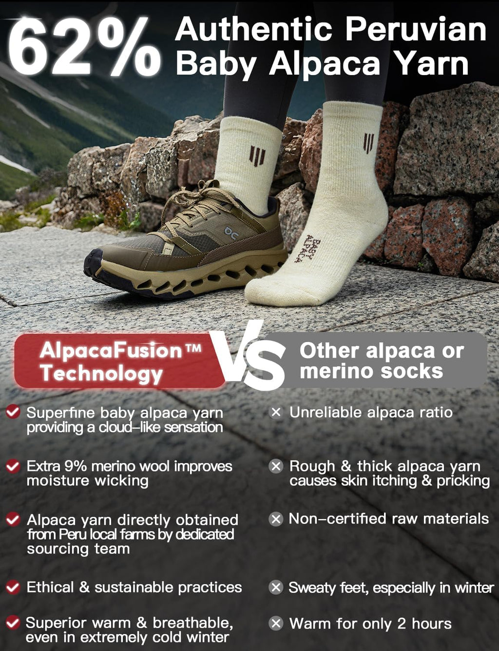 Juclise Baby Alpaca Wool Lightweight Micro Crew Socks for Men & Women