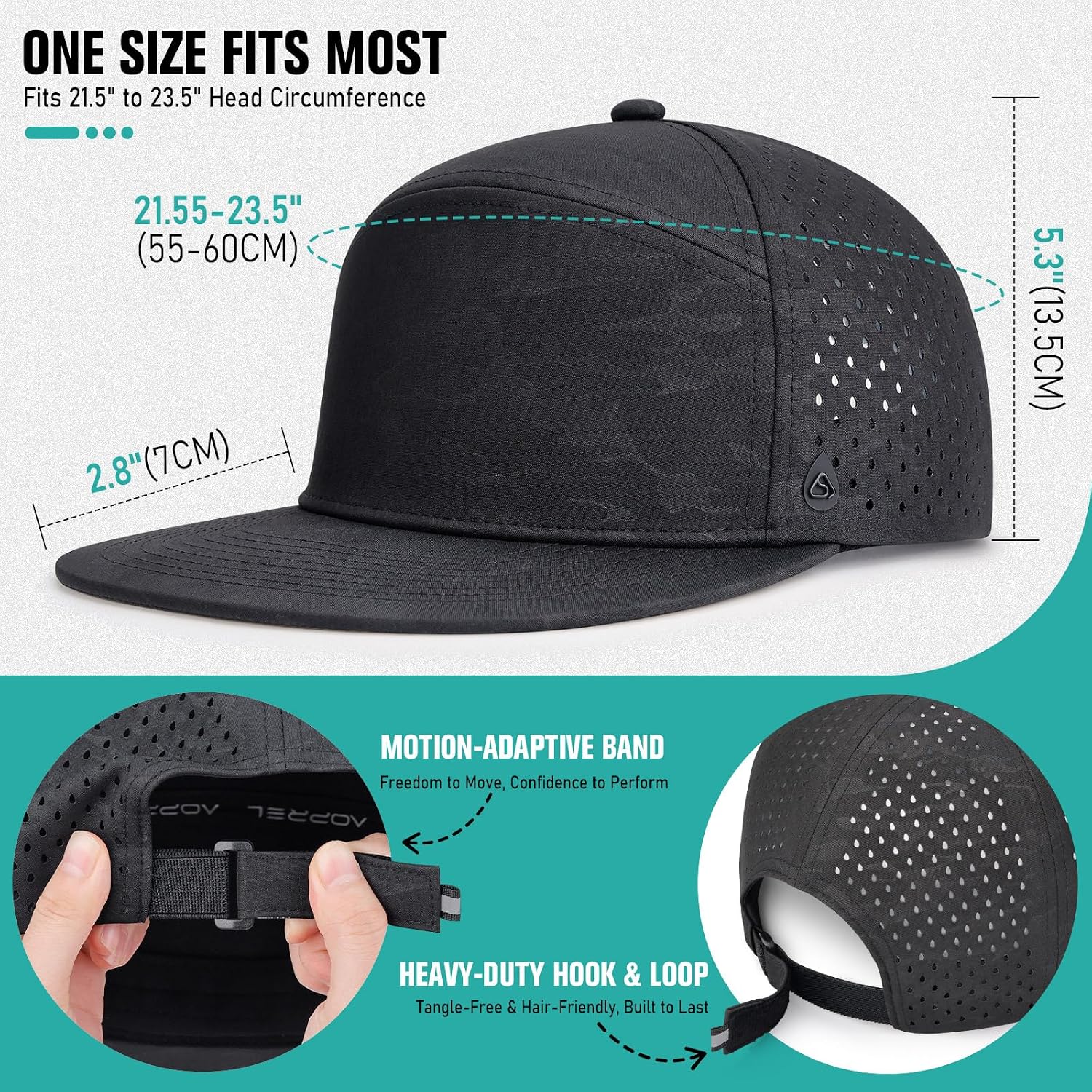 AOPREL Flat Brim Baseball Cap for Men Adjustable Water-Resistant Performance Hat with Breathable Laser Perforated