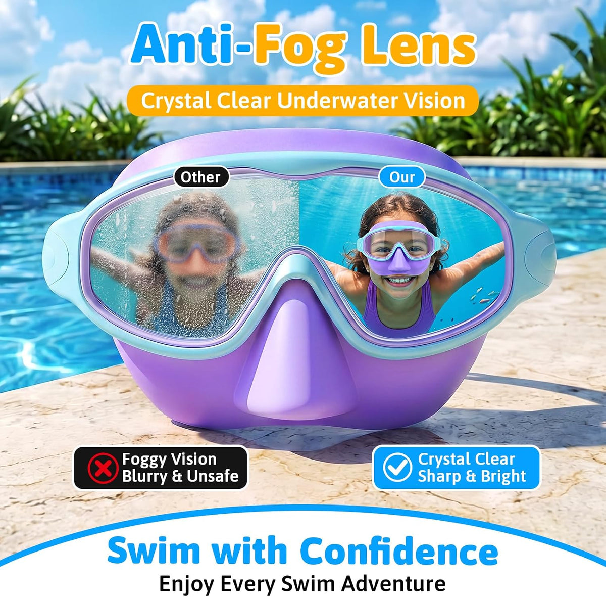 DANZHANG 2 Pack Kids Goggles with Nose Cover,Swim Goggle with Earplugs