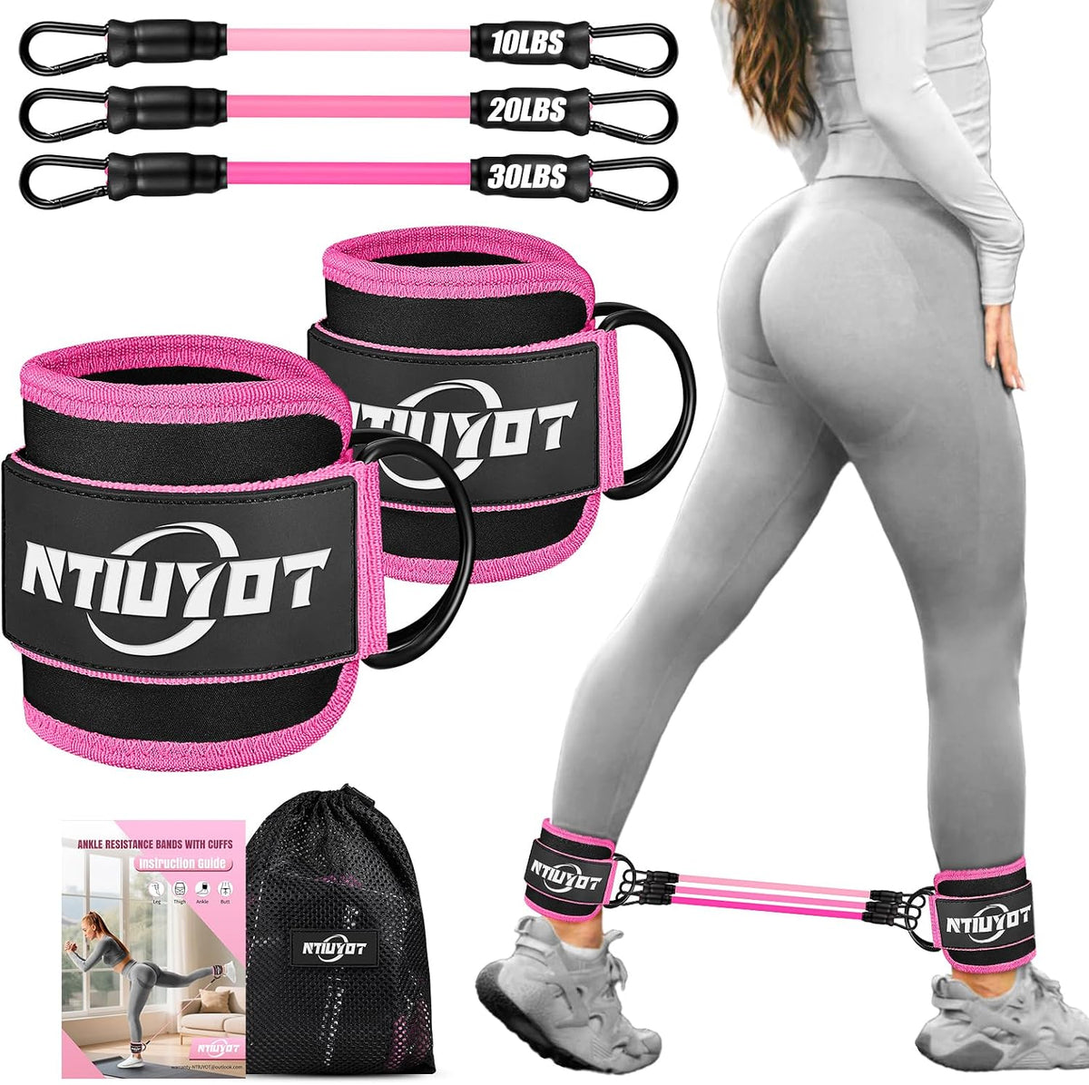 Ankle Resistance Bands with Cuffs, Workout Sets for Women, Resistance Bands for Working Out, Exercise Band for Leg Booty, Home Gym Workout Equipment, Ankle Weights Fitness Band Set