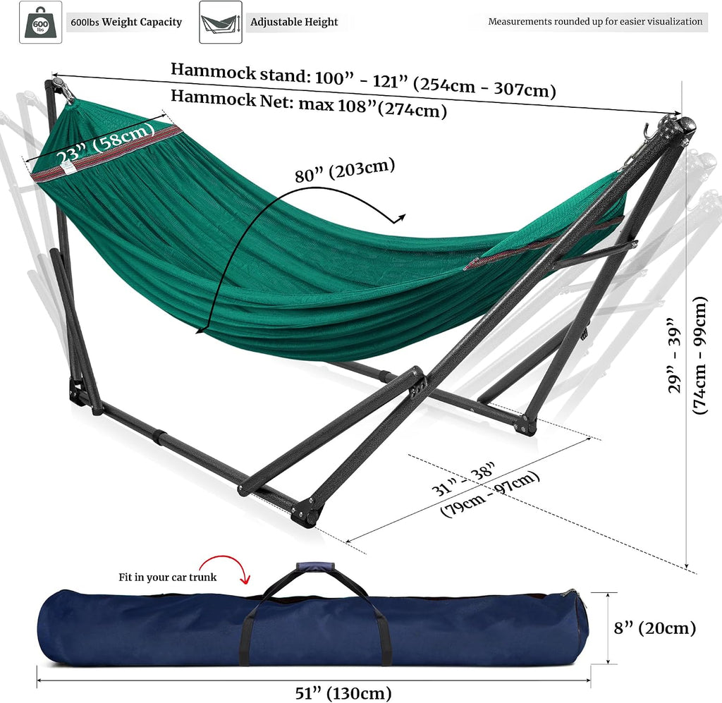 Tranquillo Double Hammock with Stand Included for 2 Persons, Peacock