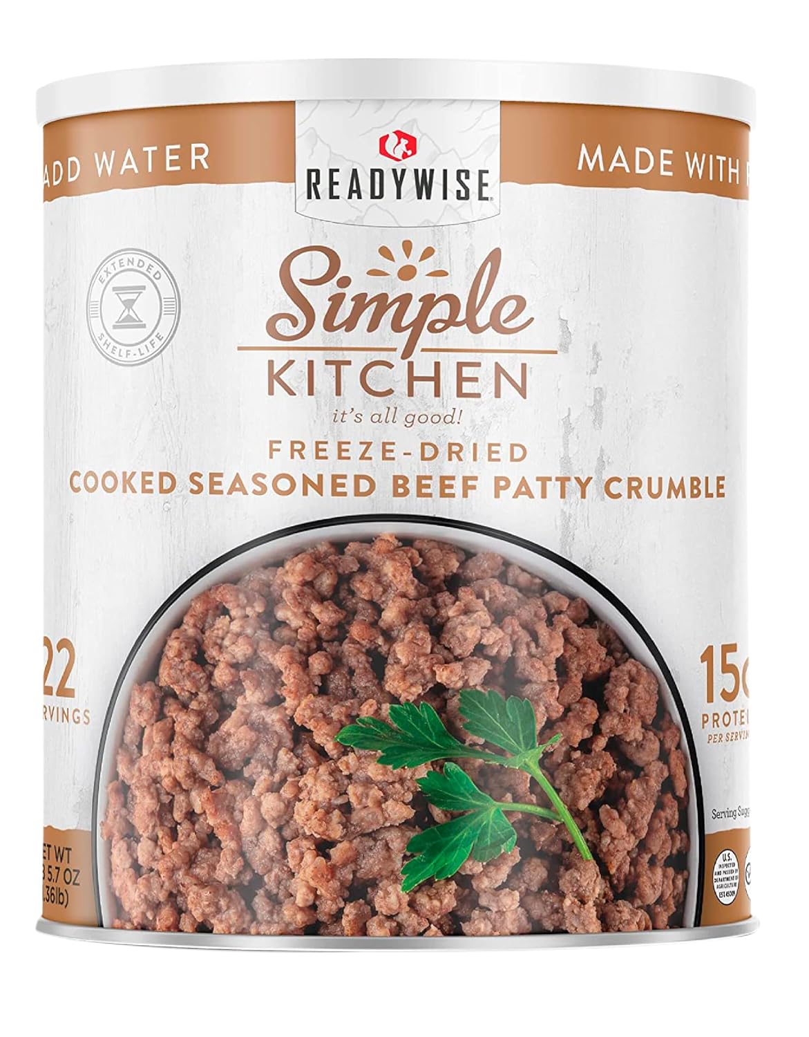 SIMPLE KITCHEN Freeze Dried Ground Beef #10 Can, 22 Servings, Camping Food