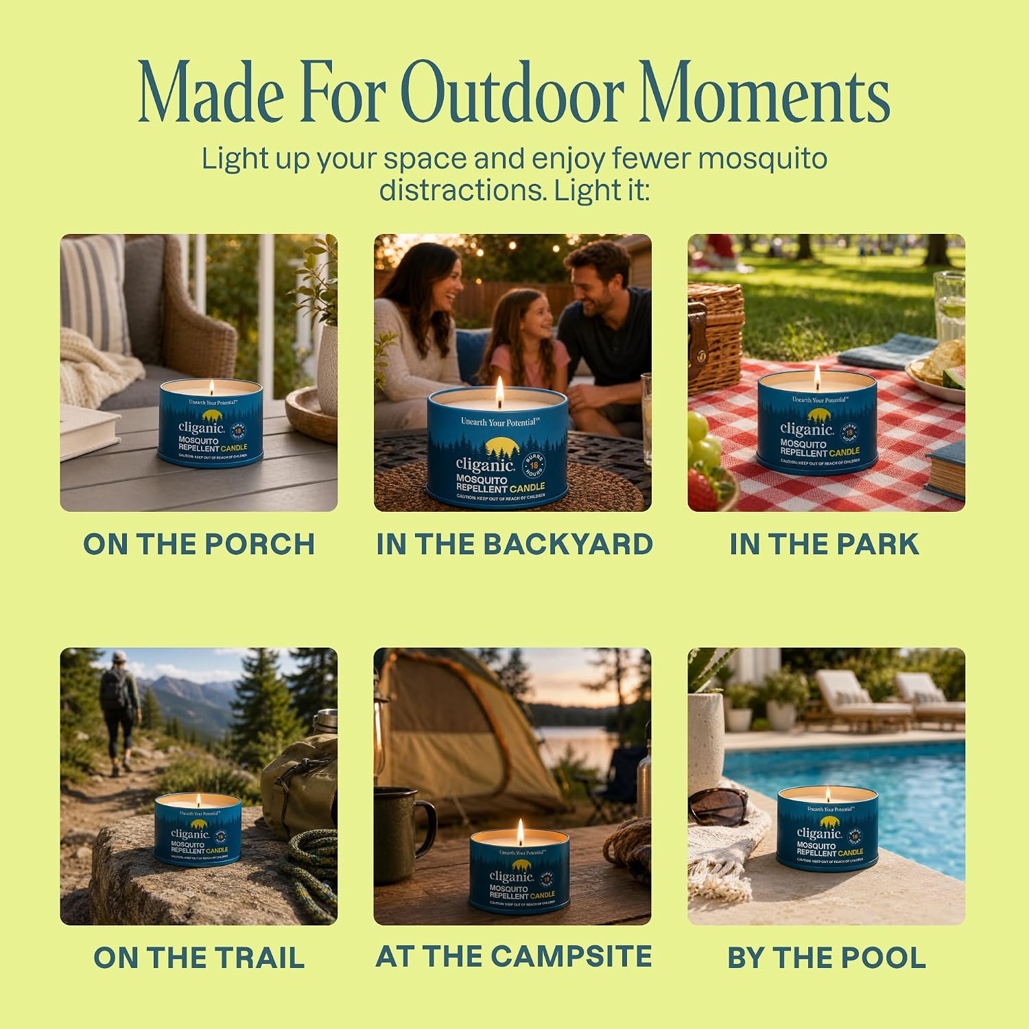 Cliganic Natural Mosquito Repellent Candle (Pack of 2) | Citronella, DEET Free, Essential Oil Infused for Outdoor, Camping | Burns 18 Hours