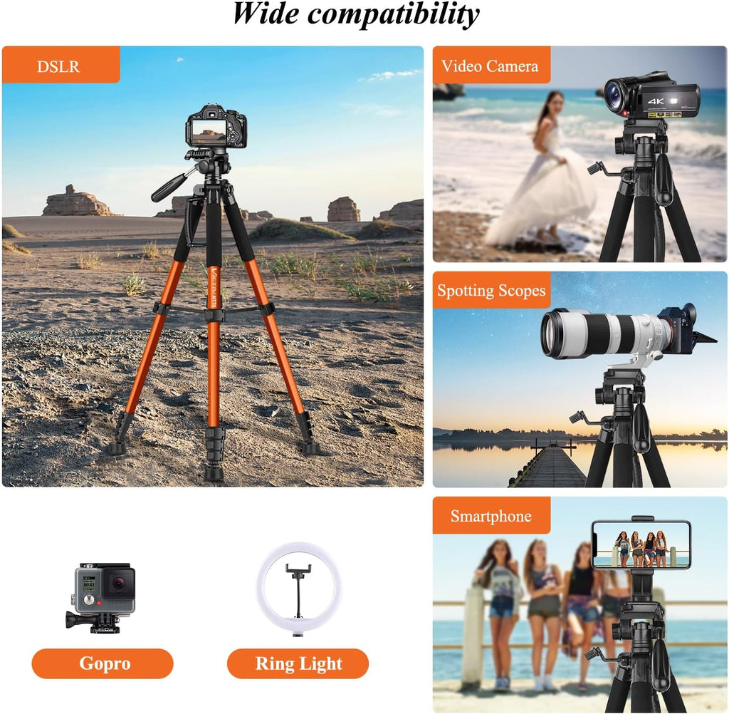 Victiv Tripod, 74” Camera Tripod for Cell Phone with Phone Holder, Orange
