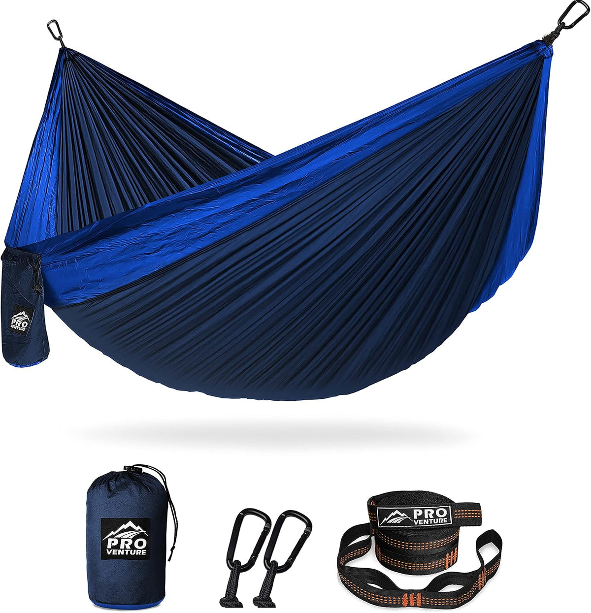 Pro Venture Camping Hammock 500 lb Capacity – Portable Double Hammock with Tree-Friendly Straps and Carabiners, Lightweight for Backpacking, Hiking, Travel, Beach, Backyard