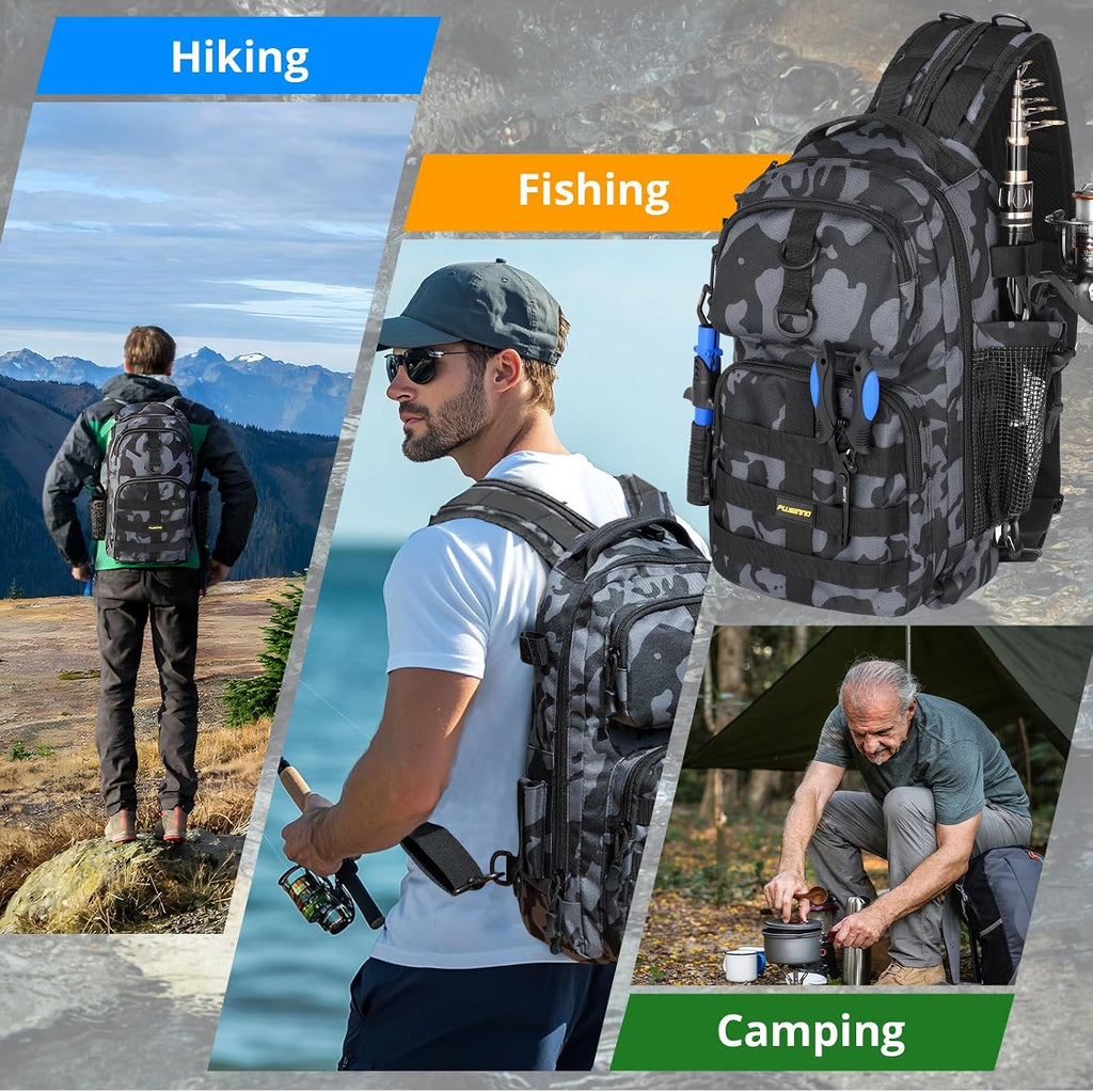 PLUSINNO Fishing Backpack with Tackle Box & Fishing Gear Kit Tackle Bag