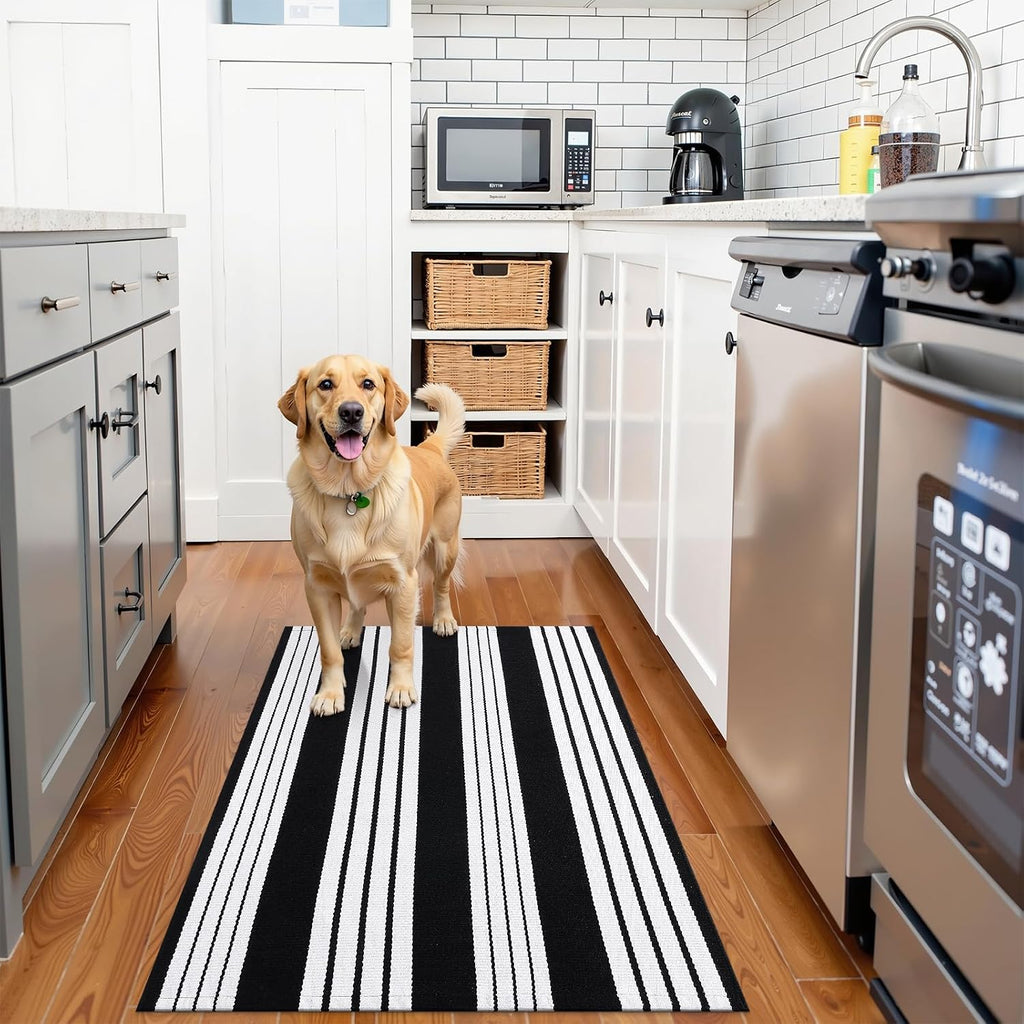 OLANLY Black and White Classic Striped Rug 2'4" x 3'7" (27.5" x 43")
