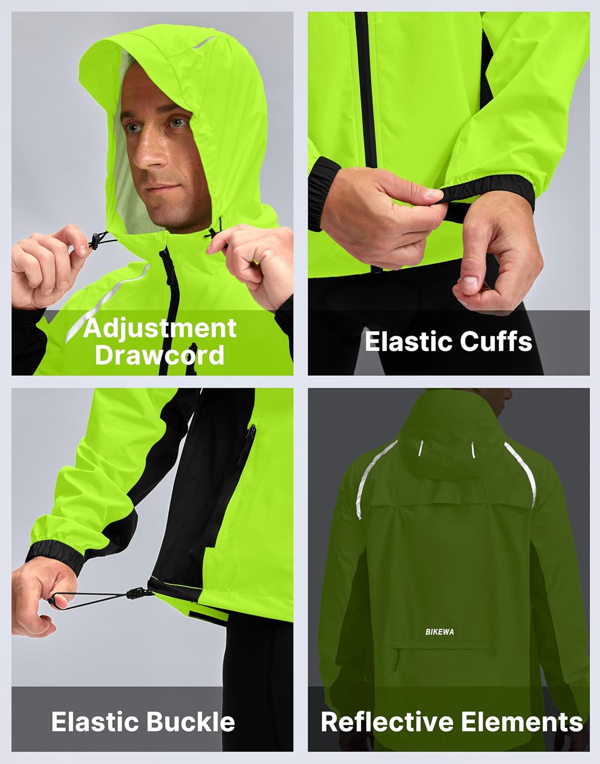 Bikewa Men's Cycling Rain Jackets Waterproof Running Bike Windbreaker Lightweight Packable Hooded Jacket