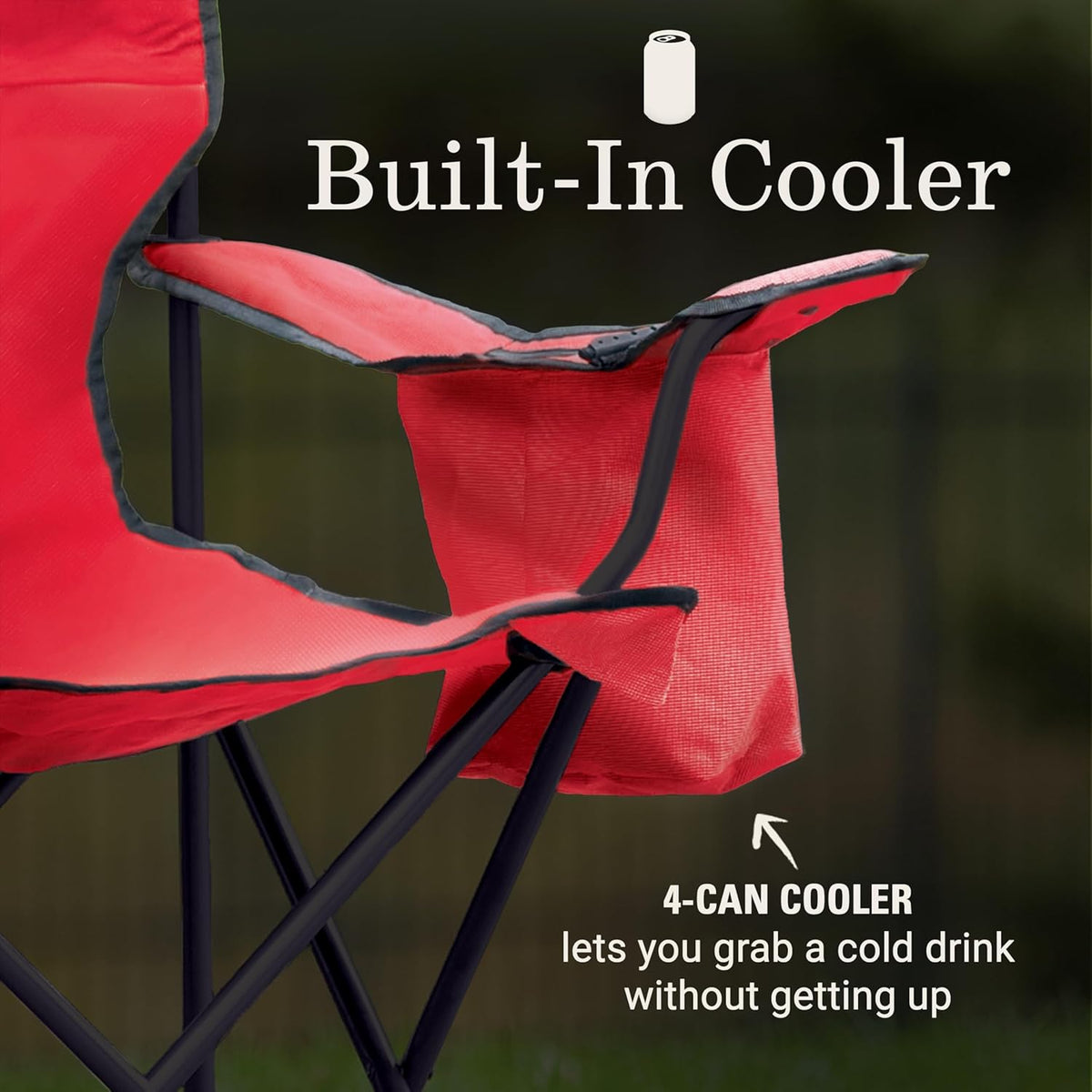 Coleman Portable Camping Chair with 4-Can Cooler, Cushioned Seat & Back with Side Pockets & Cup Holder, Carry Bag Included, Great for Camping, Tailgating, Firepits, Patio, & More