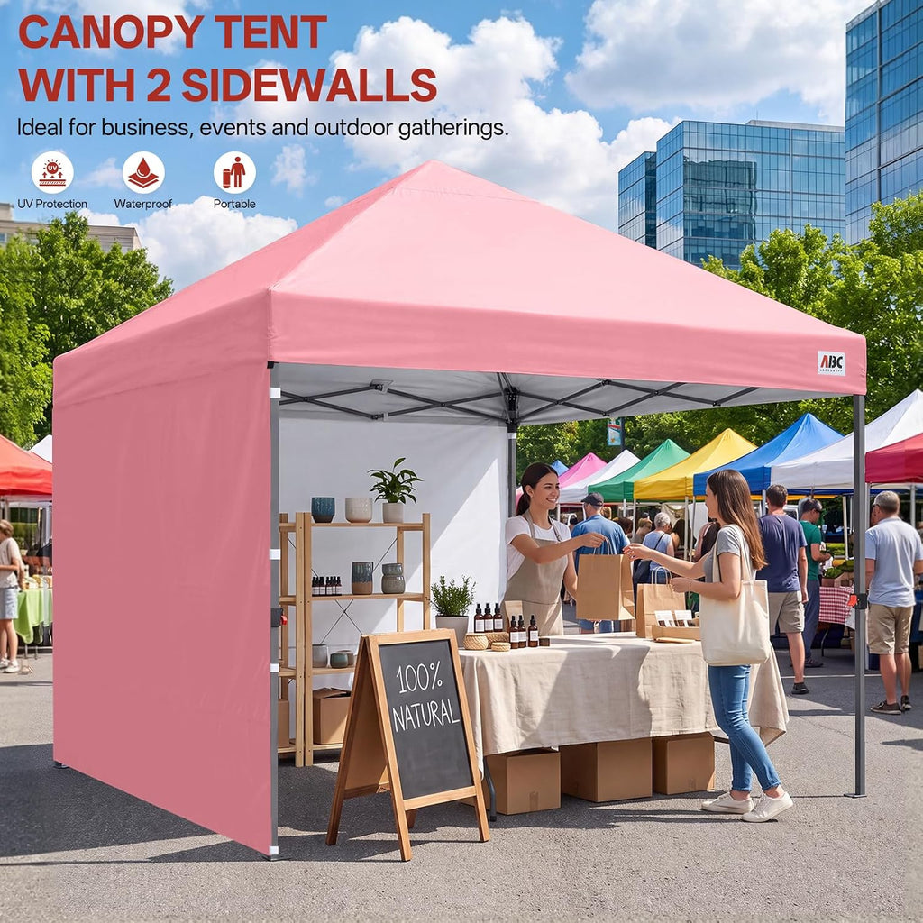 ABCCANOPY 10x10 Pop Up Canopy Tent, 2 Sidewalls, All-Weather Shade, Pink