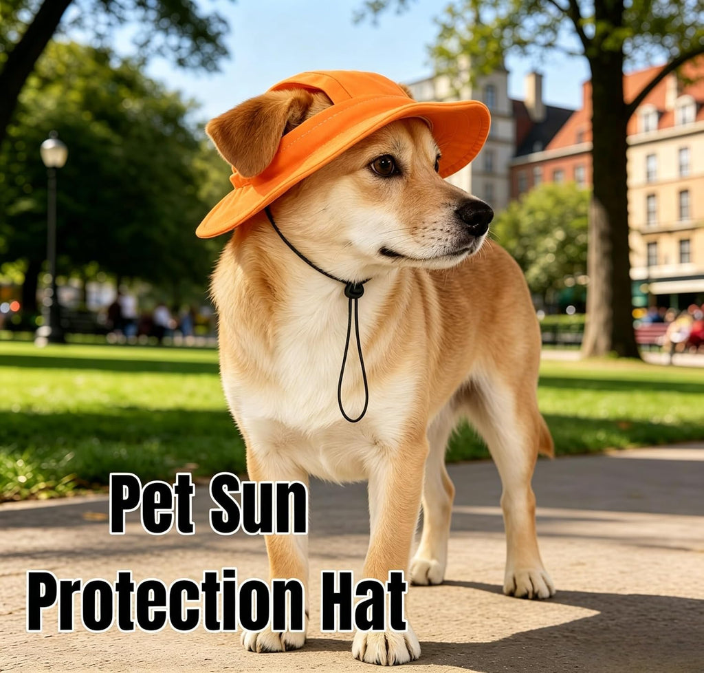 Denim Flannel Pet Sun Hat with Ear Holes, Adjustable UV Protection Cap for Dogs & Cats, Breathable Summer Outdoor Hat with Curved Brim (Orange, M)