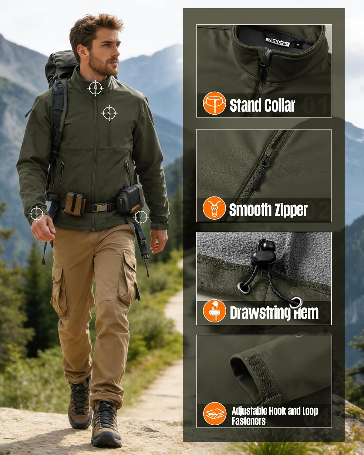 Outdoor Ventures Men's Softshell Jacket Waterproof Lightweight Rian Jacket