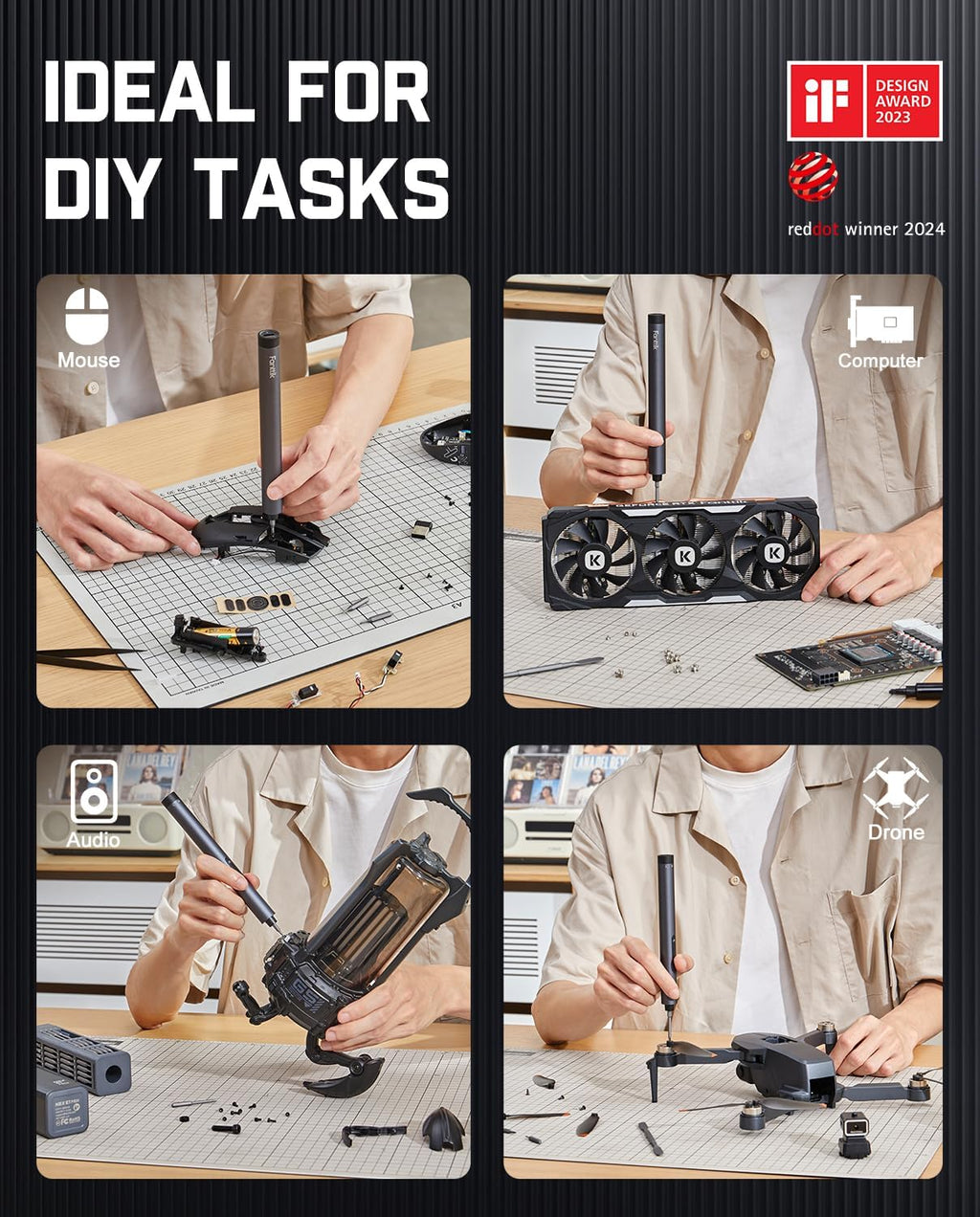 Fanttik E1 Max Electric Screwdriver, 53-in-1 Screwdriver for DIY (Grey)